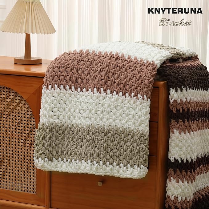 #6 Super Bulky Blanket Yarn for Crocheting - 4 Skeins(Each 10.5oz/300g, 220yds/201m), Chunky Chenille Thick Plush Big Soft Yarn for Crocheting Knitting Blankets, Light Coffee