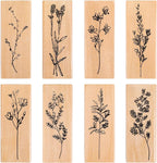 Rancco Rubber Stamps for Crafting, 8 Pcs Mounted Wood Stamps Vintage Plant Flower Decorative Ink Stamp Set for Art DIY Craft, Journal, Letters, Scrapbooking, Card Making, Valentine, 2.6x1x0.79inch