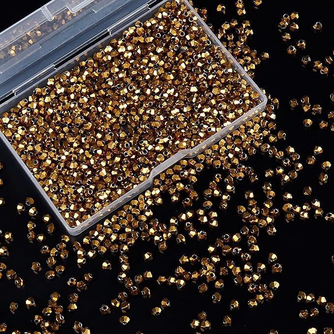 1200PCS 3mm Bicone Crystal Glass Beads for Jewelry Making, Sparkling Mini Beads for Suncatchers, DIY Bracelets & Craft Projects (Coffee Gold)