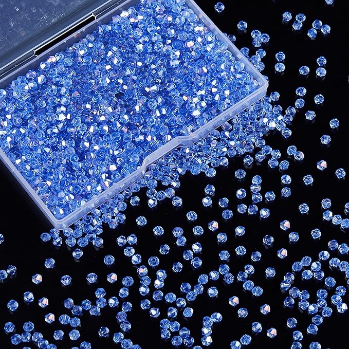 1200PCS 3mm Bicone Crystal Glass Beads for Jewelry Making, Sparkling Mini Beads for Suncatchers, DIY Bracelets & Craft Projects (Light Blue)