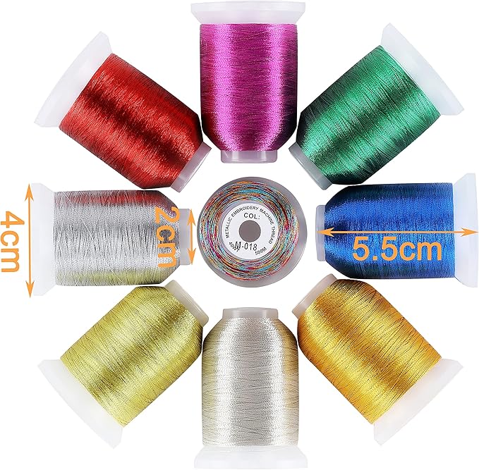 New brothread 9 Basic Colors Metallic Embroidery Machine Thread Kit 500M (550Y) Each Spool for Computerized Embroidery and Decorative Sewing
