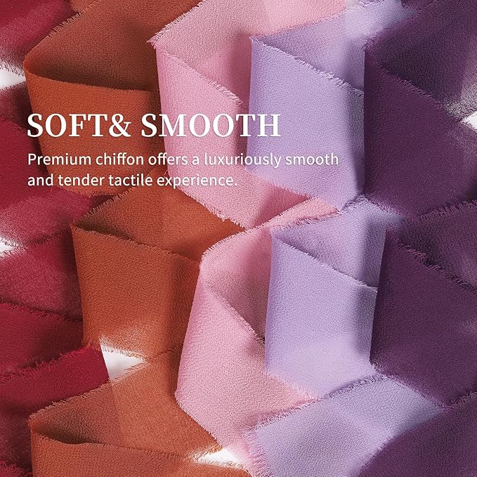 3 Rolls Purple Handmade Fringe Chiffon Ribbon 1.5" x 7Yd Colorful Silk-Like Ribbon for Bouquets Wrapping Decor Wedding Tie Invitations Crafts