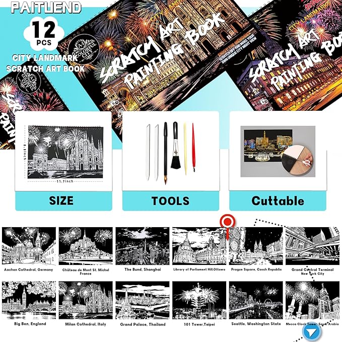 Scratch Art Book for Adults-Landmark Building Scratch Art|Scratch Painting Paper Craft Kit|Creative Foil Engraving Art Set|Scratch City Series Books for Travel Lovers,Craft Lovers(New City 3)