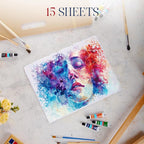 Wanderings Thick Handmade Watercolor Paper with Deckled Edge - 9x12-500GSM Premium White Cold-Pressed Textured Mixed Media Paper Made with Recycled Cotton - 15 Loose Leaf Sheets