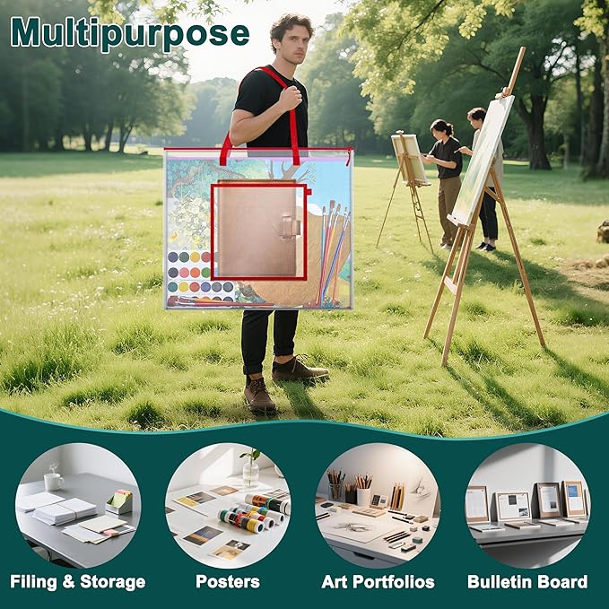 Large Poster Storage Bag, 25" x 19" Art Portfolio Bag with Pocket for Poster, Cutting Mat, Bulletin Board, Scrapbook, Keepsake - Waterproof Art Bag for Home Office Outdoor