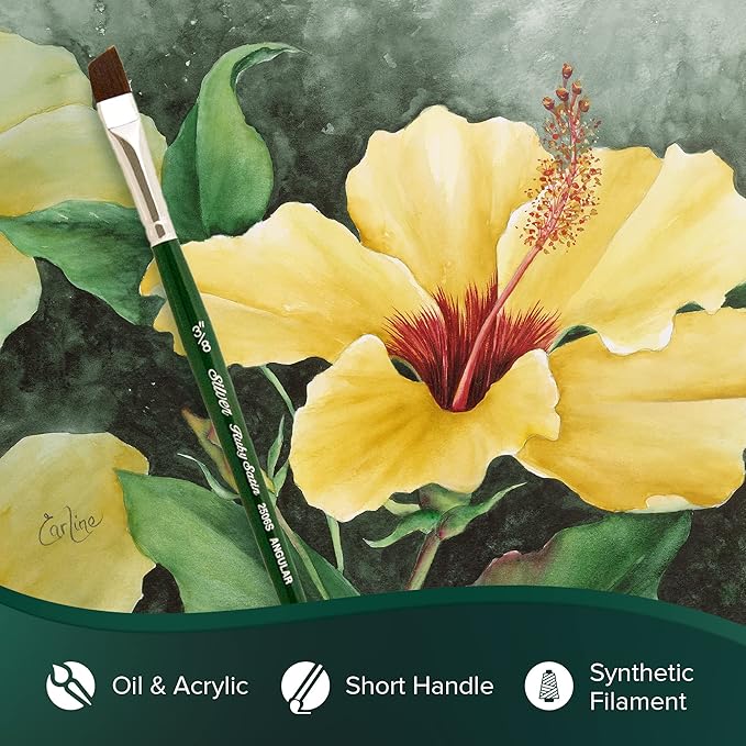 Silver Brush Limited 2506S3/8 Ruby Satin Angle Brush for Fluid and Flow Acrylics, Size 3/8 Inch, Short Handle