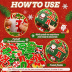 72 Pcs Red and Green Christmas Patches Embroidered Winter Christmas Letter Patches Self Adhesive,Include 52 A-Z Letters Patch,20 Winter Snowman Wreath Penguin Stick on Letter Stickers for Backpacks