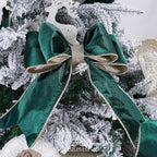 Green Velvet Wired Ribbon with Glitter Back 4 Inch Dark Green and Gold Christmas Ribbon Wired Ribbon for Christmas Tree, Gift Wrapping, Crafts, Wreaths Supplies, Topper Bows (10 Yards)