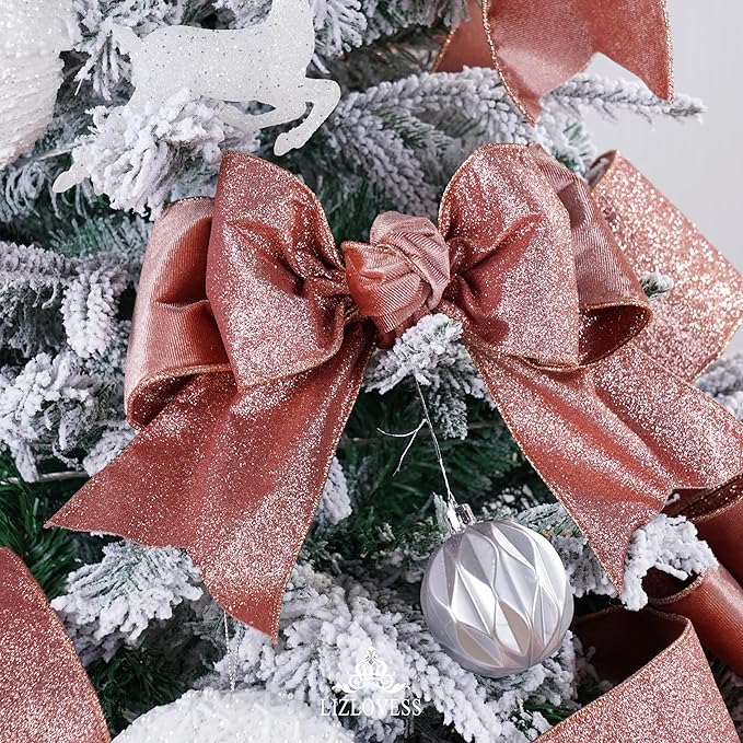 Rose Gold Velvet Wired Ribbon with Glitter Back 4 Inch Mauve Christmas Ribbon Wired Reversible Ribbon for Christmas Tree, Gift Wrapping, Crafts, Wreaths Supplies, Topper Bows (10 Yards)