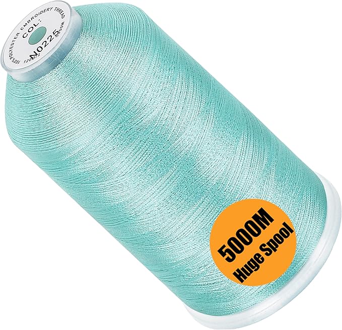 New brothread - Single Huge Spool 5000M Each Polyester Embroidery Machine Thread 40WT for Commercial and Domestic Machines - Sky Blue