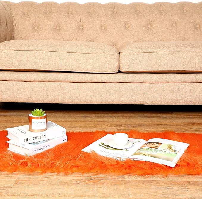 Tatuo 60 x 18 Inch Orange Faux Fur Fabric Halloween Fluffy Fuzzy Craft Fake Fur Cuts Shaggy Synthetic Plush Patch Sewing DIY Winter Christmas Costume Gnome Beard Miniature Dolls Rugs Mat Gift