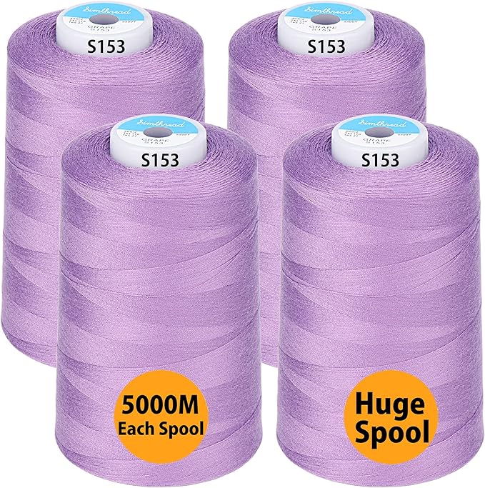 Simthread All Purpose Sewing Thread from 100% Spun Polyester for Serger, Overlock, Merrow, Quilting Sewing 4 Big Cones of 5000M (5500 Yards) Each - 40S/2 Grape