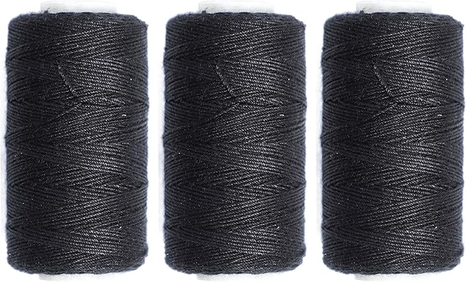 Ryalan UV Resistant High Strength Polyester Thread for Upholstery, Outdoor Market, Drapery, Beading, Purses, Leather, Hair Weave Bundles, Hair Extensions, Wig DIY Project 3 Rolls (3 Thread, Black)