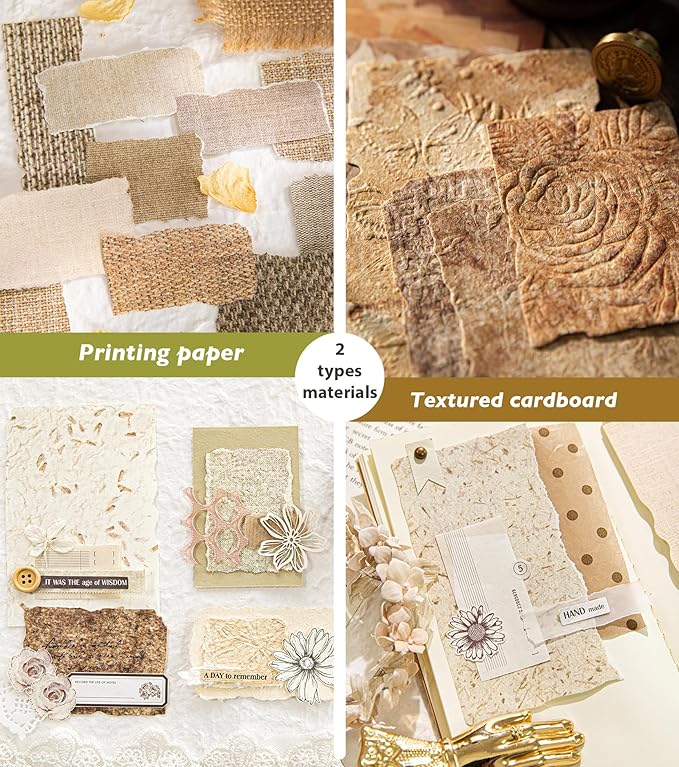 168Pcs Scrapbook Supplies Kit - Textured Embossed Rice Decoupage Paper for Scrapbooking, Junk Journaling, Cards Making, Mixed Media Collage, DIY Decorative Materials Vintage 6 Pack Craft Gifts