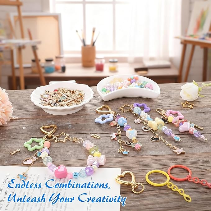 ValorTiger DIYJewelry Making, 364 PCS Bag Charm Set with 156 Charms, 150 Jump Rings, 25 Extender Chains, 20 Keychains, 10 Crimp Tubes, 3-Inch Beading Wire, Support Ring & Jewelry Pliers(for Parents)
