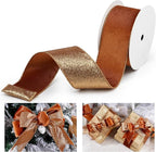 Copper Velvet Wired Ribbon with Glitter Back 2.5 Inch Copper Christmas Ribbon Wired Reversible Ribbon for Christmas Tree, Gift Wrapping, Crafts, Wreaths Supplies, Topper Bows (10 Yards)