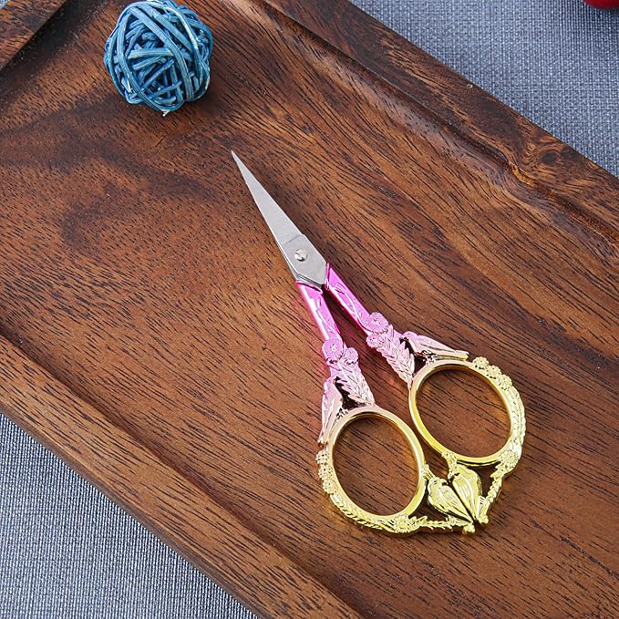 Small Embroidery Scissors with Cover -Cute and Comfortable Gradient handles with Sturdy and Sharp Tips for Precise Cutting, Perfect Size for Keeping in Your Sewing and Craft Supplies Kit