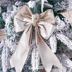 Champagne Velvet Wired Ribbon with Glitter Back 2.5 Inch Ivory and Gold Christmas Wired Ribbon for Christmas Tree Decorations, Gift Wrapping, Mantel, Wreaths Supplies, Topper Bows (10 Yards)