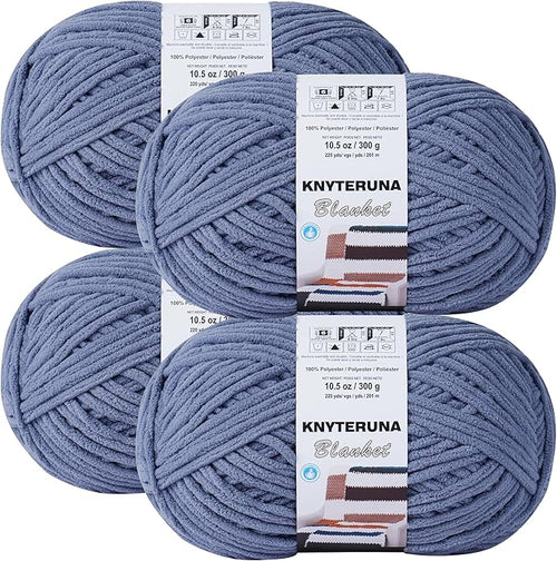 #6 Super Bulky Blanket Yarn for Crocheting - 4 Skeins(Each 10.5oz/300g, 220yds/201m), Chunky Chenille Thick Plush Big Soft Yarn for Crocheting Knitting Blankets, Blue Gray