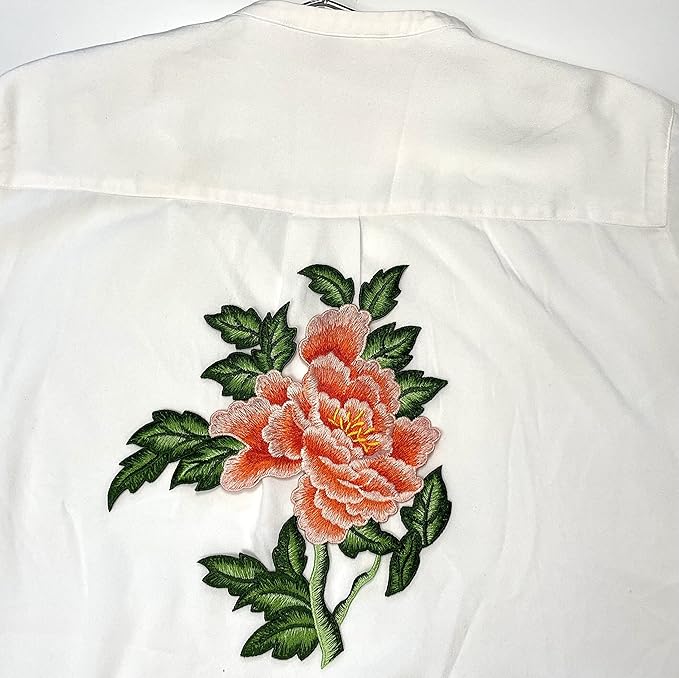 Sew on Peony Patches, Embroidered Flower Appliques for DIY Clothing, Jackets, Jeans, Backpacks, Hats, Arts Craft Sew Making (Orange Peony with Leaf L)