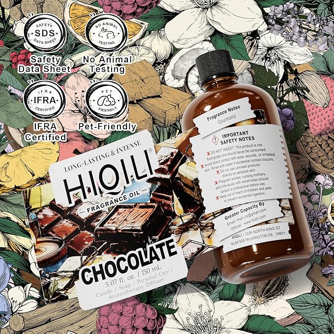 HIQILI Chocolate Fragrance Oil for DIY Candle, Soap & Bath Salts Making, Long Lasting Scents for Home Essential Oil Diffuser - 5.07 Fl Oz