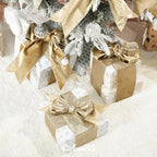 Khaki Velvet Wired Ribbon with Glitter Back 4 Inch Gold Christmas Ribbon Wired Camel Ribbon for Christmas Tree Decorations, Gift Wrapping, Crafts, Wreaths Supplies, Bows (10 Yards)