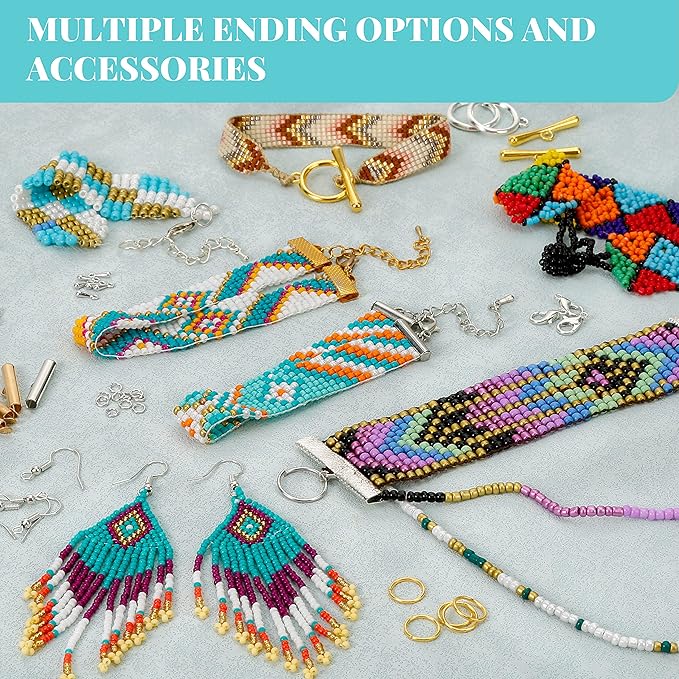 PP OPOUNT Value Bead Loom Kit, 11343 PCS Loom Beading Supplies with Lots of Seed Beads, Complete Jewelry Making Tools and Accessories, Beading Loom Kits for Adults Jewelry Making Bracelets Belts