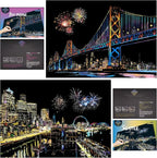 Scratch Painting Kits for Adults Rainbow Painting Art Paper, World Famous City DIY Night View Scratchboard for Adults with 4 Tools,Size 11.2''x16'' (Seattle)