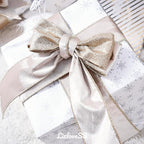 Champagne Velvet Wired Ribbon with Glitter Back 2.5 Inch Ivory and Gold Christmas Wired Ribbon for Christmas Tree Decorations, Gift Wrapping, Mantel, Wreaths Supplies, Topper Bows (10 Yards)