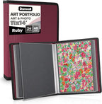 Dunwell 11x14 Art Portfolio Binder with Mounting Paper (Ruby), Large Portfolio Folder for Artwork Storage, 24 Sleeves Displays 48 Pages, Acid-Free Poly 11 x 14 Presentation Book