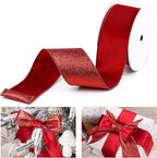 Red Velvet Wired Ribbon with Glitter Back 2.5 Inch Red Christmas Ribbon Wired Reversible Ribbon for Christmas Tree, Gift Wrapping, Mantel, Wreaths Supplies, Topper Bows (10 Yards)