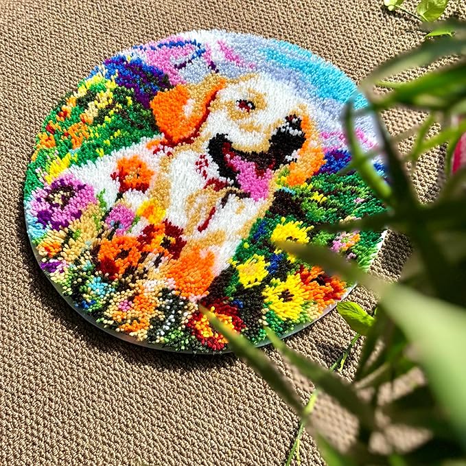 MeoobkCraft Alpine Sweetpea for Latch Hook Kits for Adults Beginners Dog Pre-Printed Latch Hook Rug Kits Embroidery Cross-Stitch for Home Home Decoration 19.7 x 19.7in