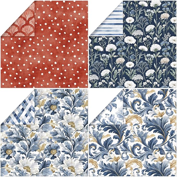 Scrapbook Paper 12x12, 24 Sheets 24 Designs Double-Sided Patterned Decorative Craft Paper for Junk Journals Greeting Cards Photo Album Decoration