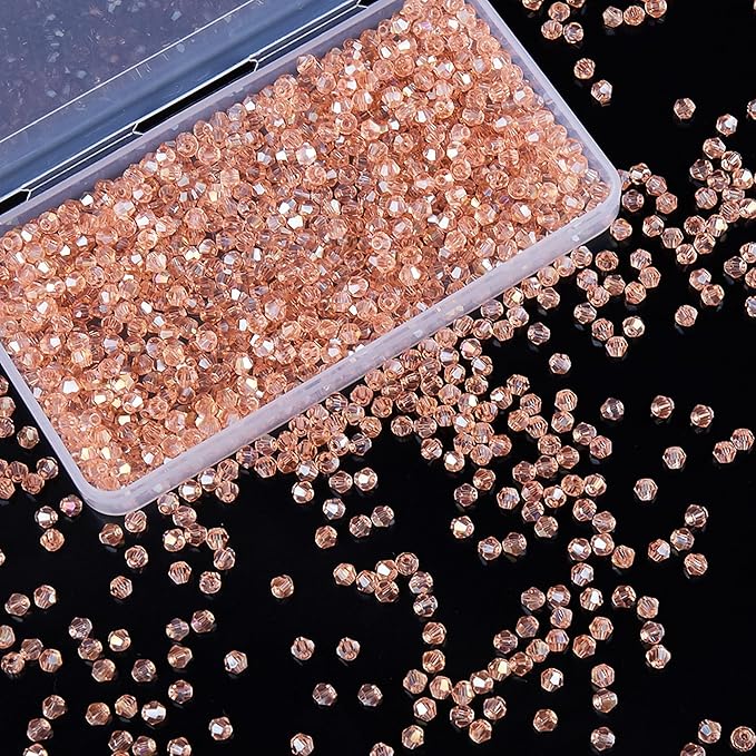 1100PCS 4mm Bicone Crystal Glass Beads for Jewelry Making, Sparkling Mini Beads for Suncatchers, DIY Bracelets & Craft Projects (Pink)