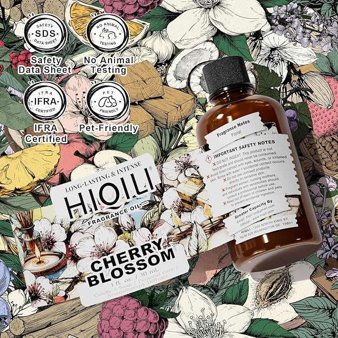 HIQILI Cherry Blossom Fragrance Oil, Floral Perfume Oil, Candle Scents for Candle Making, for Diffuser & Fresh Spray, Long-Lasting Scent - 1 Fl Oz