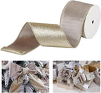 Taupe Velvet Wired Ribbon with Glitter Back 4 Inch Camel and Gold Christmas Ribbon Wired Taupe Ribbon for Christmas Tree, Gift Wrapping, Mantel, Wreaths Supplies, Topper Bows (10 Yards)