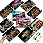 Scratch Art Painting Kit for Adults-8 Sheets A4 Rainbow Scratch Painting Paper Craft Set with City Landmarks|Stress Relief Gift for Travel&Craft Lovers|Scratch Art Home Decor(Asian Series)