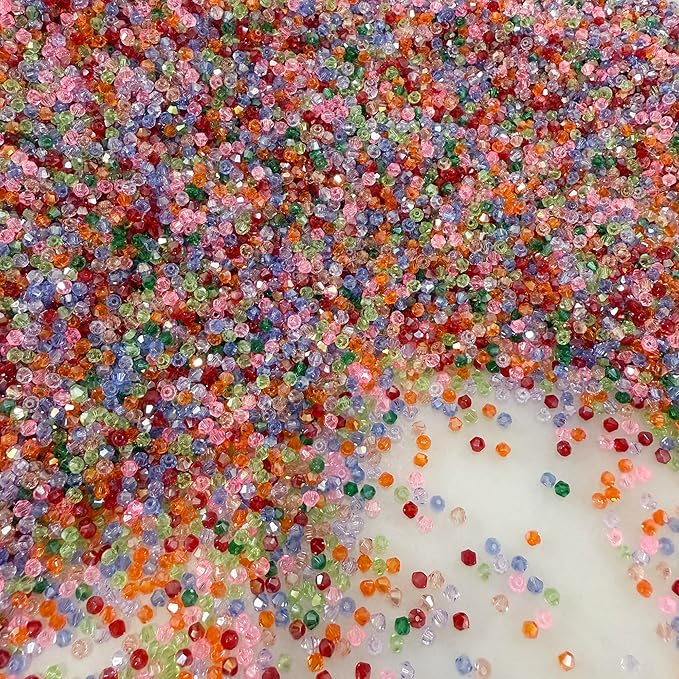 1100PCS 4mm Bicone Crystal Glass Beads for Jewelry Making, Sparkling Mini Beads for Suncatchers, DIY Bracelets & Craft Projects (Multicolored)