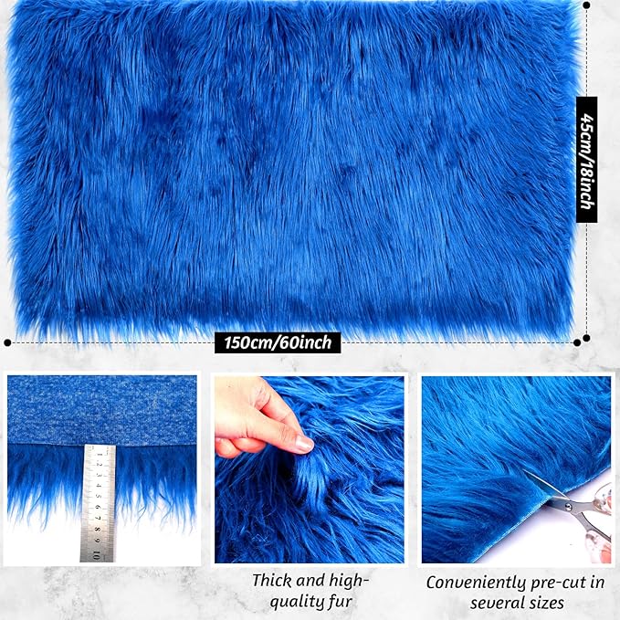 Tatuo 60 x 18 Inch Blue Faux Fur Fabric Christmas Fluffy Fuzzy Craft Fake Fur Cuts Shaggy Synthetic Plush Patch Sewing DIY Winter Halloween Costume Gnome Beard Miniature Dolls Rugs Mats Gift