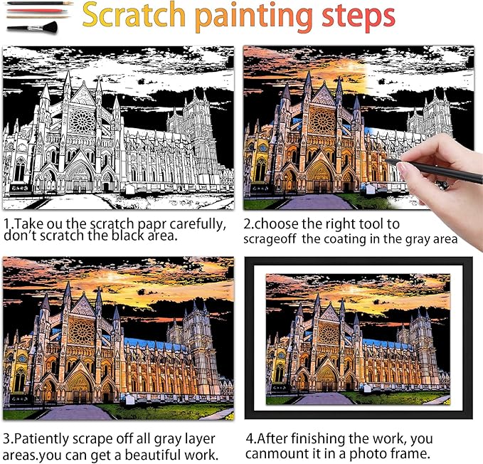 Scratch Art Book for Adults,Scratch Painting Foil for Adults，Scratch and Sketch City Landmarks Books,Colorful City Series Scratch Art 12 Pas by Iskueal(Utah State Capitol)