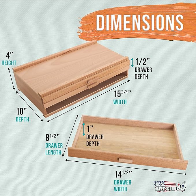 U.S. Art Supply 3-Drawer Artist Tool Supply Box with 5 Compartments per Drawer - Hardwood Art Box for Artist Supplies, Brushes, Pencils, Erasers, Tool Storage Organizer Case