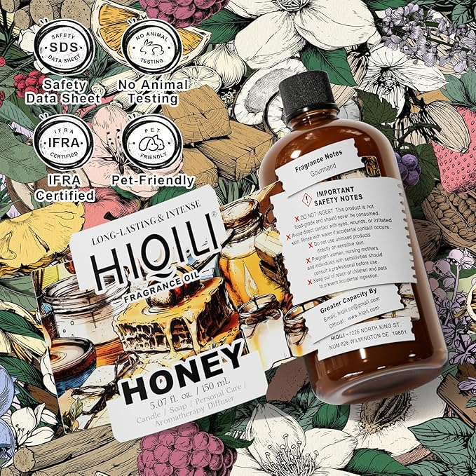 HIQILI Honey Fragrance Oil for Making Candle, Soap, Perfume, Warm Scents for Essential Oil Diffusers, Great for Home, Laundry - 5.07 Fl Oz