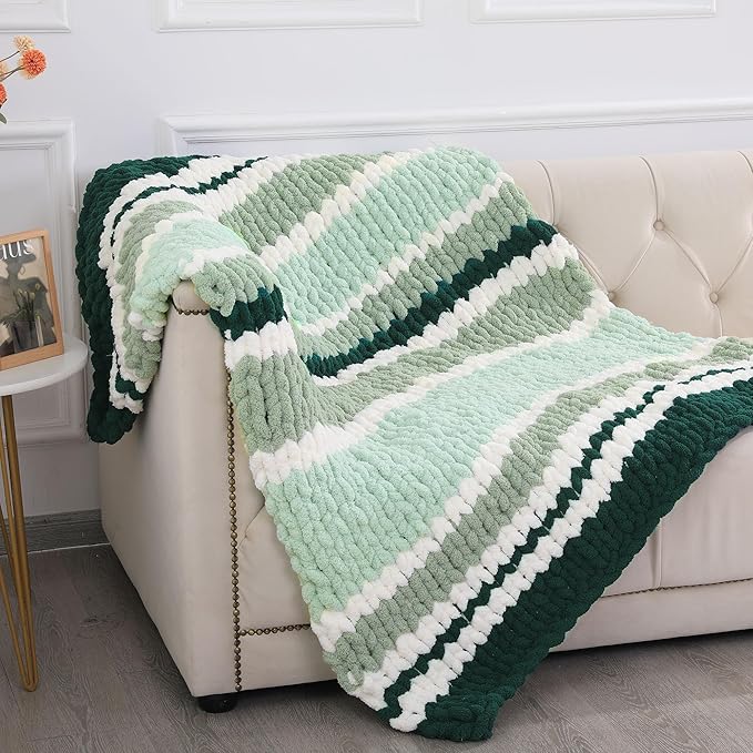 HOMBYS 8 Pack Assorted Chunky Yarn for Crocheting,Super Bulky Large Soft Fluffy Yarn,Plush Fuzzy Yarn,Thick Chenille Yarn for Hand Knitting/Arm Knitting,Green Gradient(27yds,8 oz Each Skein)