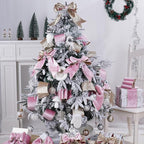 Pink Velvet Wired Ribbon With Glitter Back 4 Inch Gold Christmas Ribbon for Tree, Gift Wrapping, Mantel, Wreaths Supplies, Topper Bows (10 Yards)