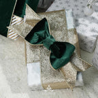 Green Velvet Wired Ribbon with Glitter Back 4 Inch Dark Green and Gold Christmas Ribbon Wired Ribbon for Christmas Tree, Gift Wrapping, Crafts, Wreaths Supplies, Topper Bows (10 Yards)