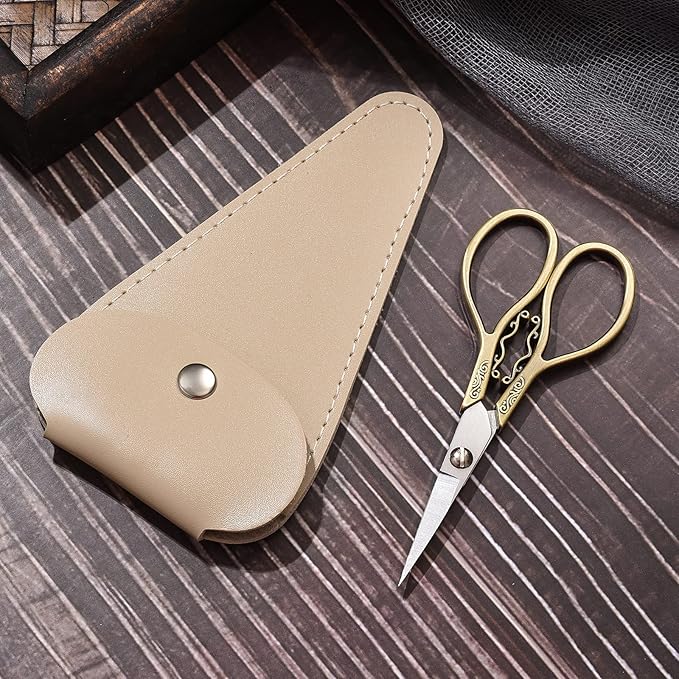 Small Precision Detail Scissors, 4.3in Sharp Pointed Tip Vintage Embroidery Shears W/Sheath for Craft, Sewing, Cross Stitch, Artwork, Thread Cutting