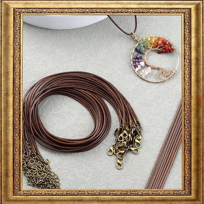Tudomro 100 Pieces 20 Inch Waxed Leather Necklace Cord Bulk with Clasp Colorful Necklace Bracelet Chains String Rope Cord for Jewelry Making Pendants Charms(Brown)