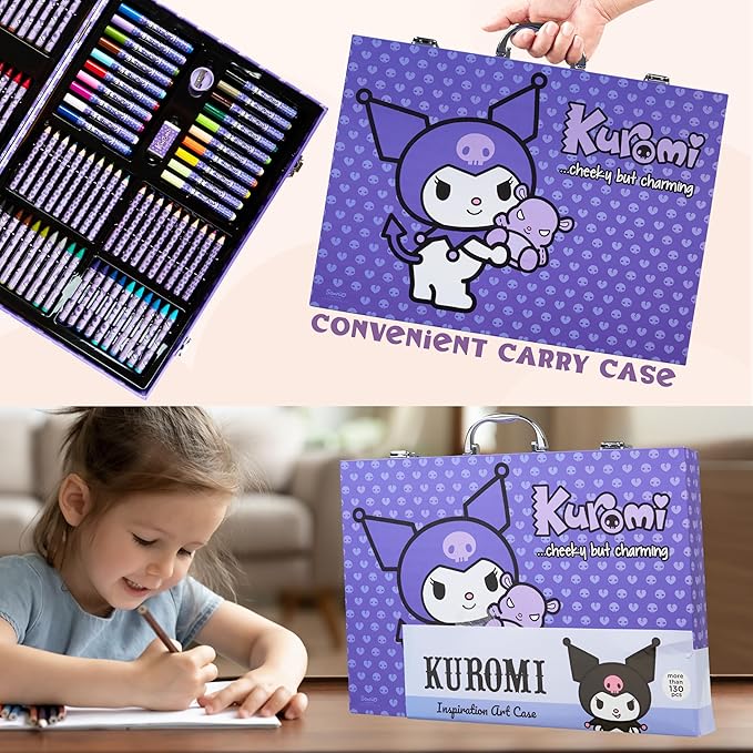 Hello Kitty Sanrio Kuromi Art Supplies for Kids, Colored Pencils, Markers, Crayons, Kawaii Drawing Kit, Stationary, Art Kit, Gifts for Girls (Purple Kuromi)