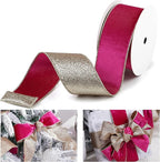 Hot Pink Velvet Wired Ribbon with Glitter Back 2.5 Inch Pink and Gold Christmas Ribbon Wired Fuschia Ribbon for Valentine's Day, Gift Wrapping, Wreaths Supplies (10 Yards)