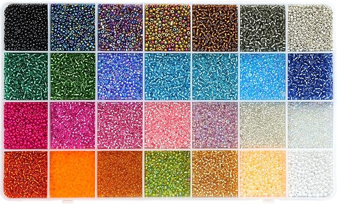 Ybxjges 24000Pcs 2mm Glass Seed Beads Kit, with 28 Colors Small Beads Kit for Girls,Women and Adults,Bracelets, Necklaces,Earring,Jewelry Making Supplies